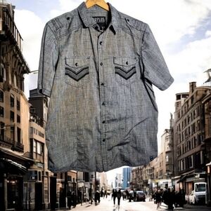 Surplus sz XL Gray Short Sleeve Button-Up Shirt With Epaulettes
